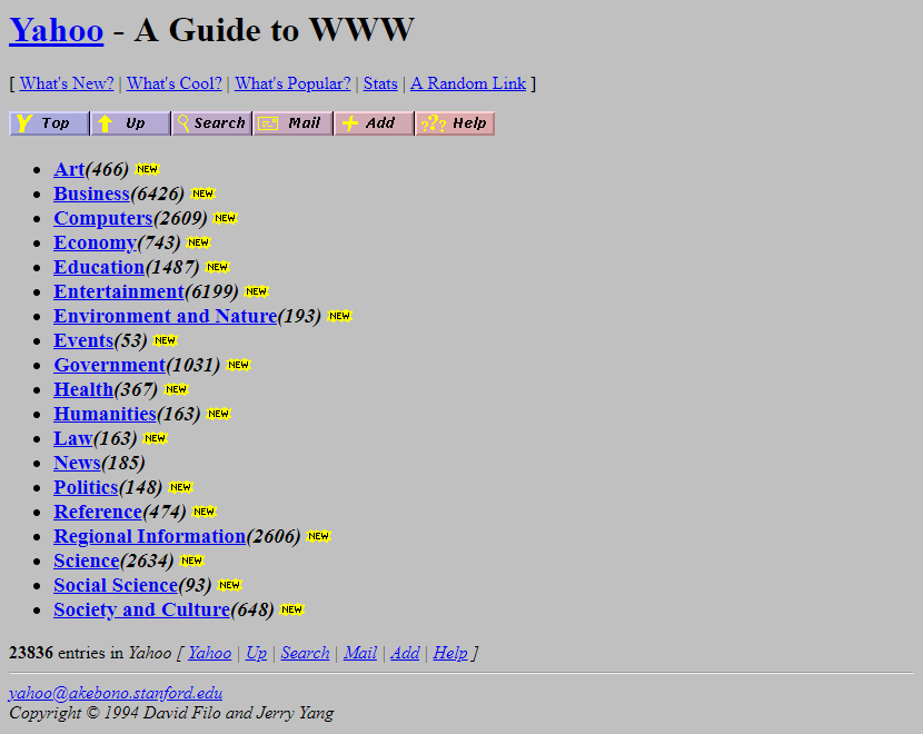 1994: Before search engines, there were web directories like Yahoo.
