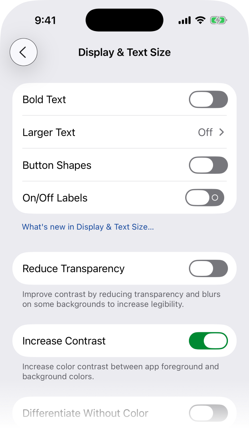 The corresponding settings in&nbsp;i⁠OS.