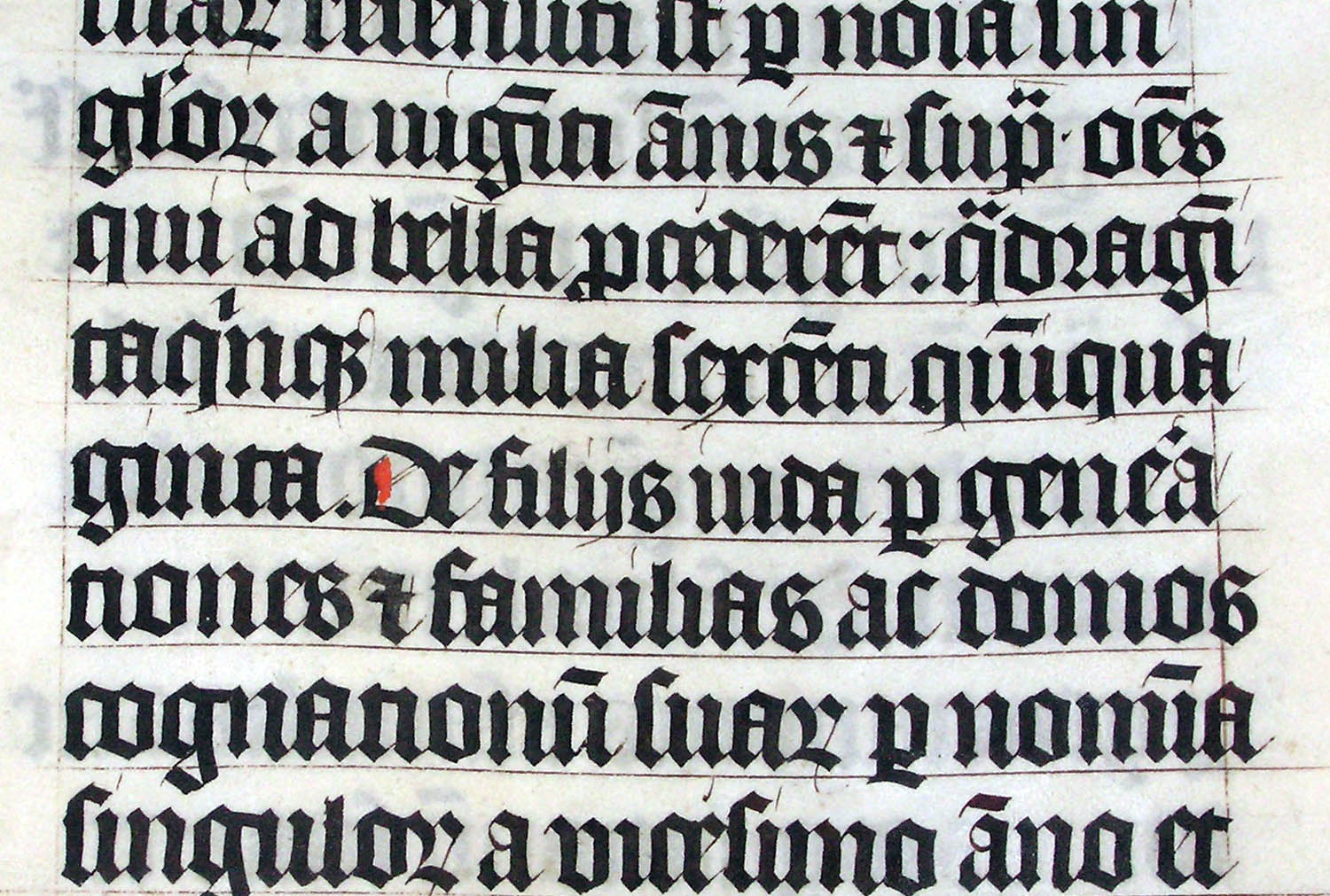 An early example of blackletter script⁠—a style that reflected the thick nibbed pens that were in use at the time.