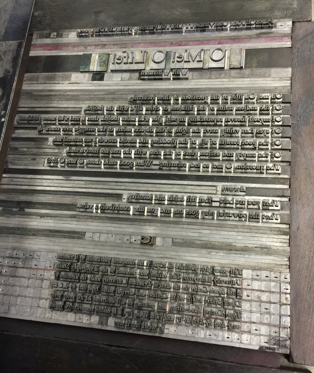 A “lockup” of metal type, describing the frame holding forms together. We still use this phrase to refer to design layouts!