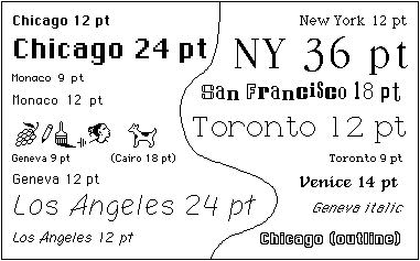 Some typefaces that came with the original Macintosh.